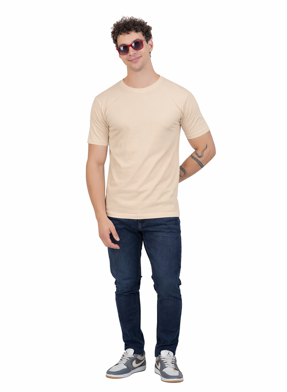 Plain Half Sleeve T-Shirt(Beige)