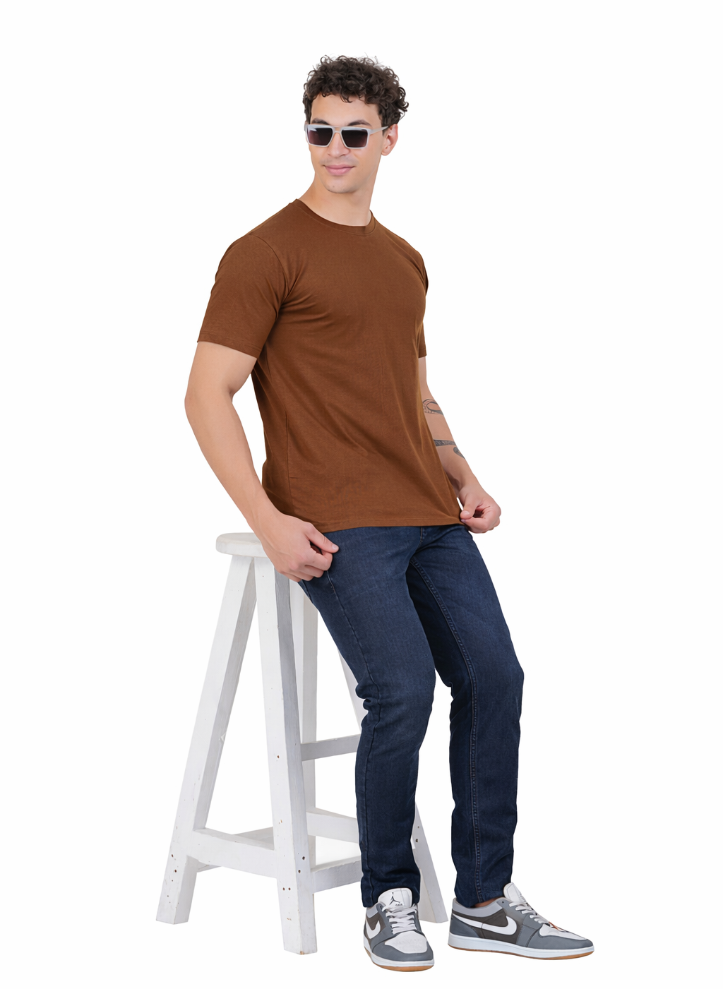 Plain Half Sleeve T-Shirt(Brown)